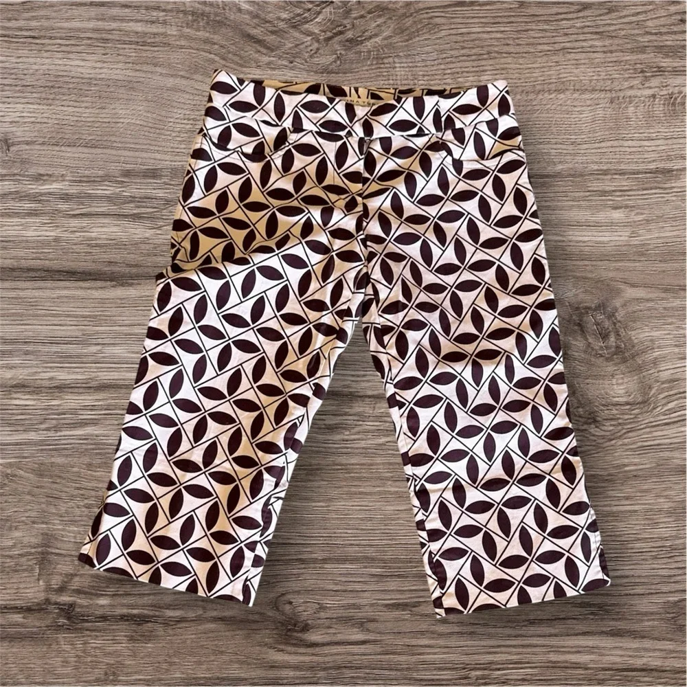 Trina Turk Cotton Capri Pants Check Print Black / White Geometric Pattern Size 2